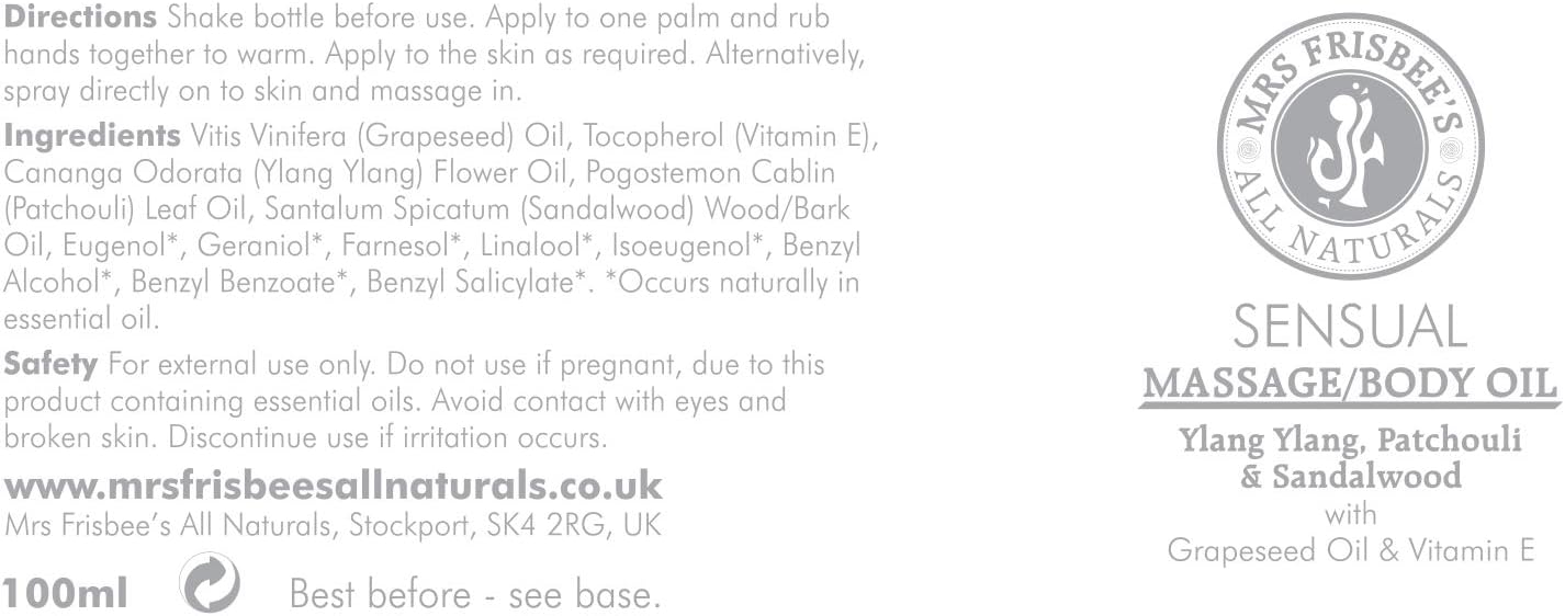 Sensual Aromatherapy Massage Oil/Body Oil with Ylang Ylang, Patchouli & Sandalwood Pure Essential Oils - Image 4
