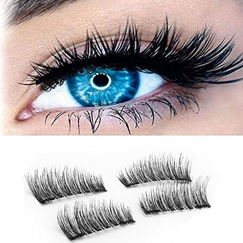 HLBrand 6D Magnetic Eyelashes Easy to Apply Ultra Thin Dual Magnet System Premium Quality False Eyelashes Set Fake Lashes Extensions Cosmetics Reusable 4 Pcs (Black)