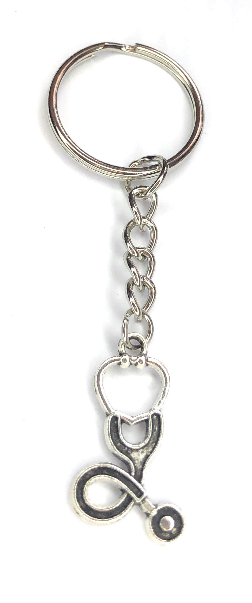 FizzyButton Gifts Stethoscope Keyring Key Ring with Silver Tone Charm and Silver Tone Keychain