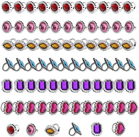 Embrace sky 72 Pieces Plastic Colorful Rhinestone Gem Rings Sparkle Adjustable Big Jewel Rings Princess Ring Toy Rings Girls Dress up Accessories