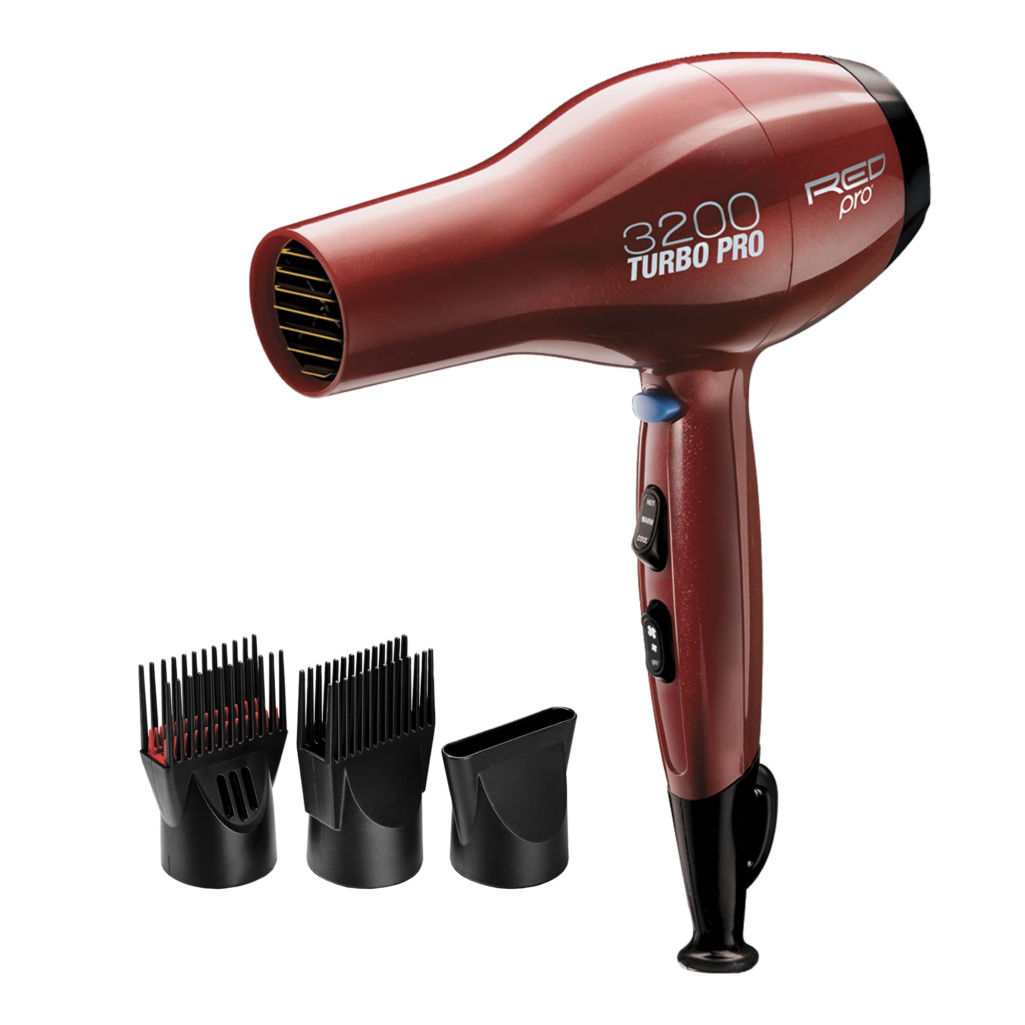 Photo 1 of RED PRO 3200 Turbo Pro Detangler AC Hair Dryer, 3 Heat/2 Speed Settings, Cool Shot Button, Powerful Airflow, 3 Additional Styling Attachments with Detangling Pik