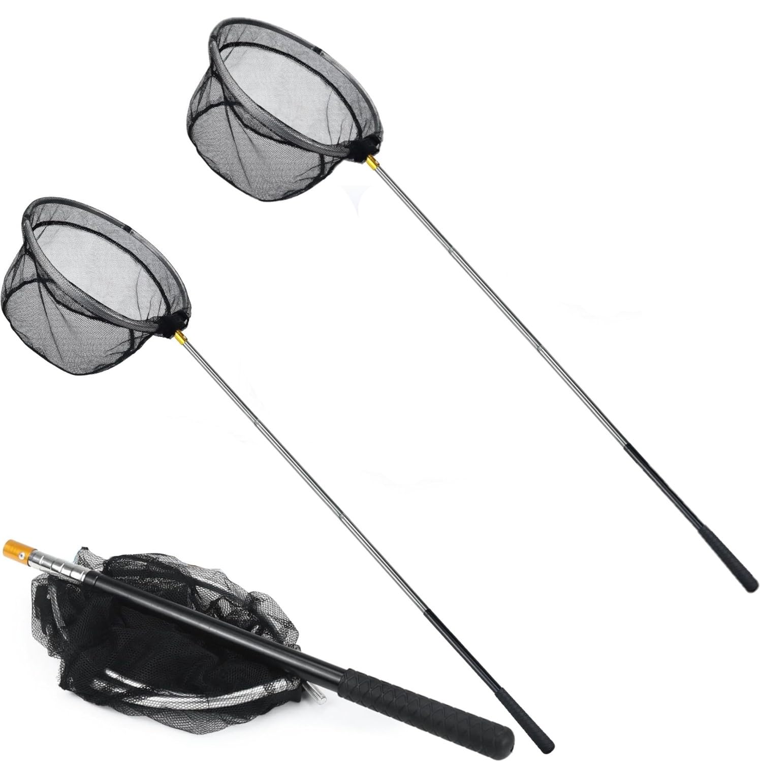 LATERN 2Pcs Butterfly Net Fishing Landing Net, 170cm Telescopic Butterfly Net Fishing Net Pool Leaf Net Pond Net - Extendable from 66 to 172cm for Butterfly Bird Fish Carp Trout Catch Release