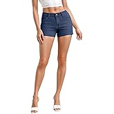 Hybrid & Company Womens Mid Rise Denim Stretchy Jean Shorts with Pockets