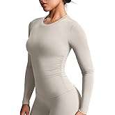 Aoxjox Women's Long Sleeve T-Shirts Velura Ruched Tee Without Padded Workout Buttery Soft PlushFlex™ Yoga Crop Top