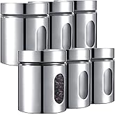 Mimorou 6 Pack Kitchen Canisters Set Airtight Coffee Sugar Tea Candy Storage Jars with Window Glass Stainless Steel Containers with Lids for Flour Cookies Spices Grains Kitchen Decorations(20 oz)
