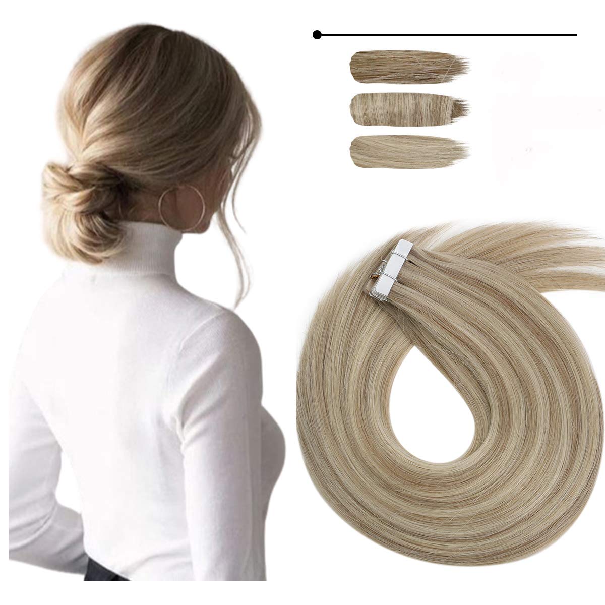 Sunny Tape in Remy Hair Extensions Blonde Human Hair 14inch Seamless Tape in Golden Blonde Highlighted Medium Extensions Tape in Blonde Color Extensions Skin Weft 20pcs 50g
