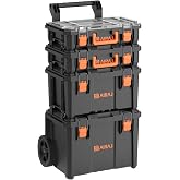 AIRAJ 4 Tier Rolling Tool Box Heavy Duty, Stackable Tool Box with Wheels | Modular Tool Box with Telescopic Handle,Tool Organizers and Storage,All-terrain Waterproof Toolbox with Clear-Lid Parts Box