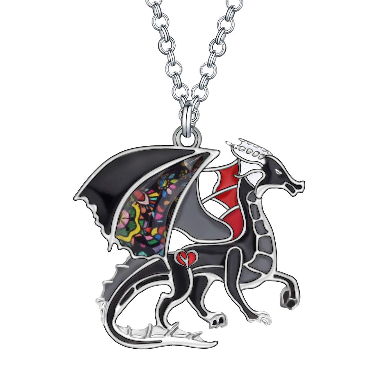 BONSNY Enamel Fantasy Dragon Dinosaur Necklaces Pendant for Women Jewelry Lucky Symbol Multicolor (Grey)