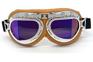 evomosa Vintage Motorcycle Goggles for Adults, Protective Goggles Anti Fog, Wind, Dust & Sand Safety Glasses for Aviator, Motocross, Dirt Bike, ATV Riding Steampunk Glasses, Fits Over Glasses & Helmet