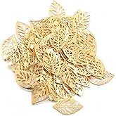 AKOAK 50 Pcs Hollow Leaf Metal Flower Pieces, Pendant Jewelry Making Leaf Connector DIY Handicraft Decoration