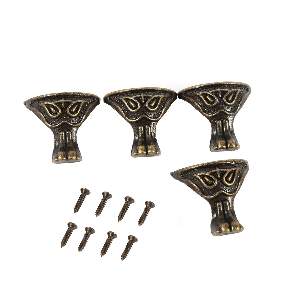 Zerodis 4Pcs Vintage Antique Brass Corner Protector with Mounting Screws for Jewelry Gift Box Wood Case Red Wine Box Decorative Feet Legs