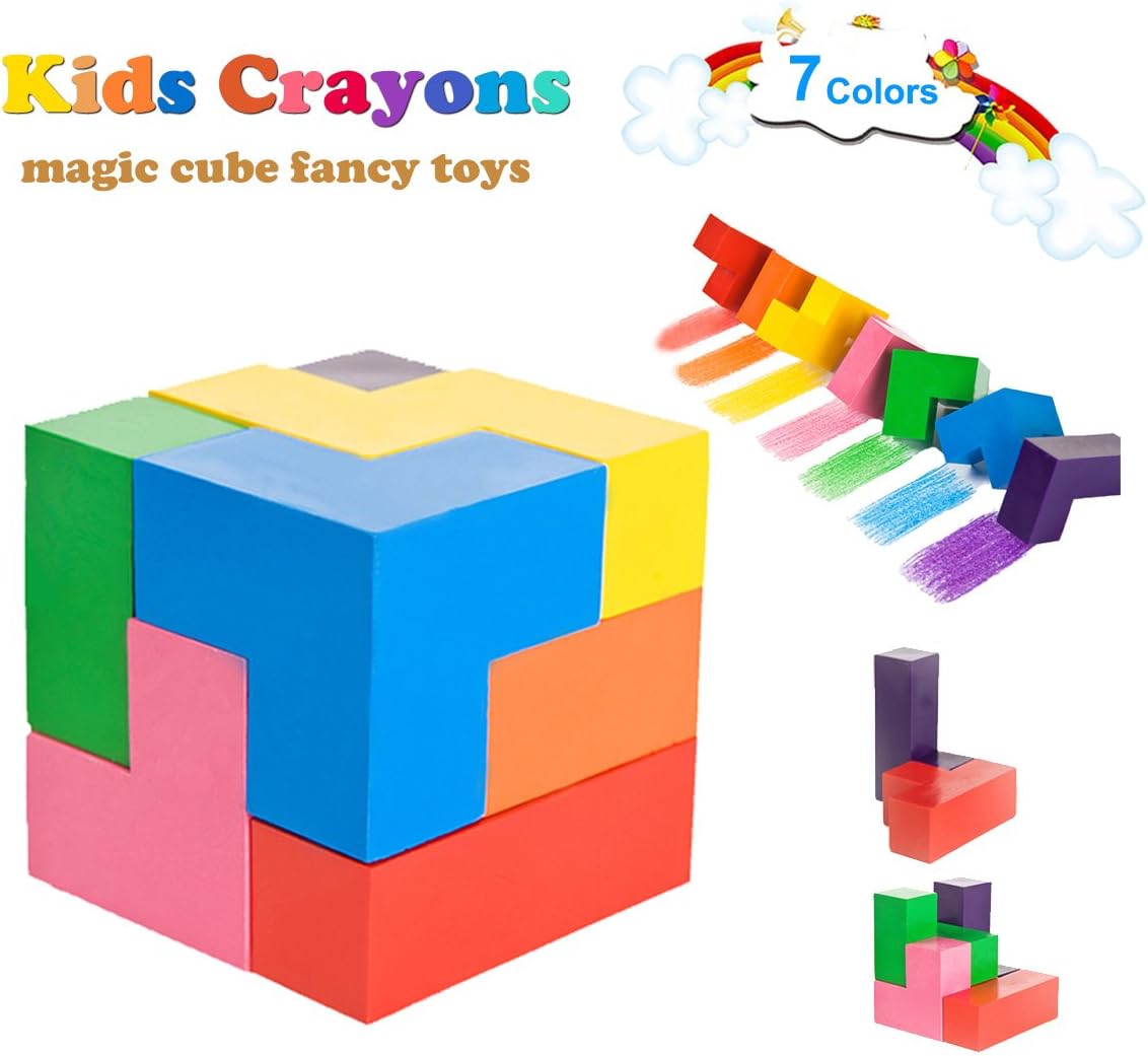Crayons for Kids, 7 Colours Paint Crayons for Babies, Creative Magic Cube Shaped Wax Drawing Crayons Intelligence Toys for Toddlers, Children, Boys, Girls, Adult, Washable and Non Toxic