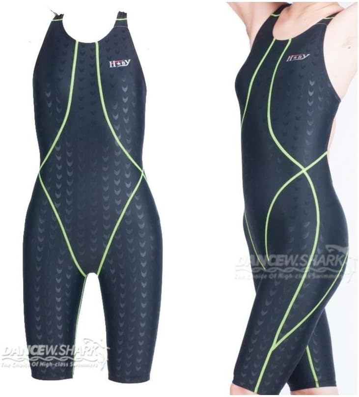 Evaric New Womens Ladys Racing Training Shark Skin Kneesuit Swimwear 510 L 5XL Color BLACK-GREEN LINE Size (Women's):36 XXXL