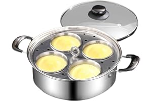 Egg Poacher for Induction Hob, 4 Cups Egg Poacher Pan, Stainless Steel Poached Eggs Cooker, Non Stick Steamer Pan for Breakfa