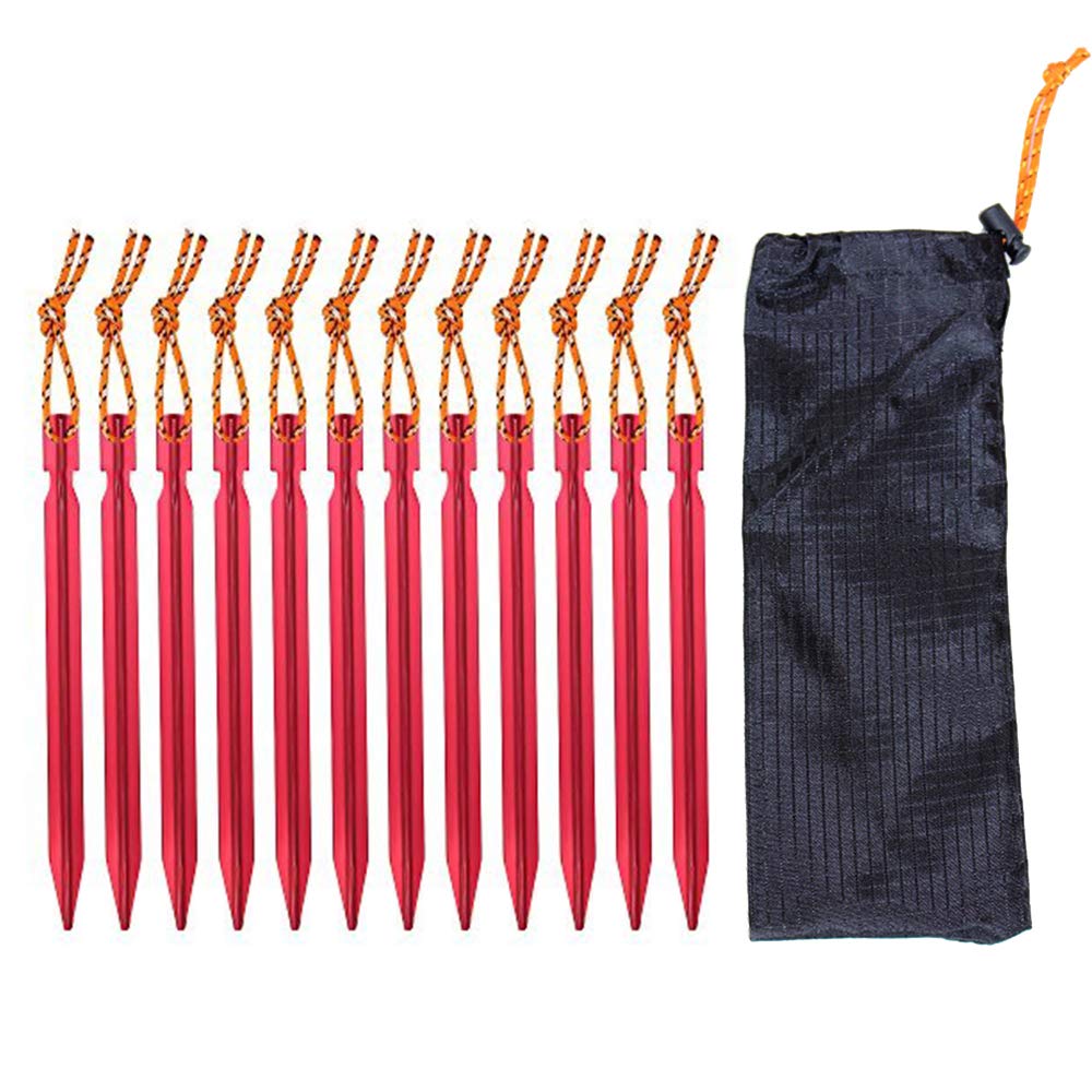 Amasawa Aluminum Tent Pegs, 10 piece Tents Stakes Heavy Duty Lightweight Tent Stakes Pegs Nails with Carry Bag For Outdoors Camping Sand Hard Ground Rocky Place (Red)