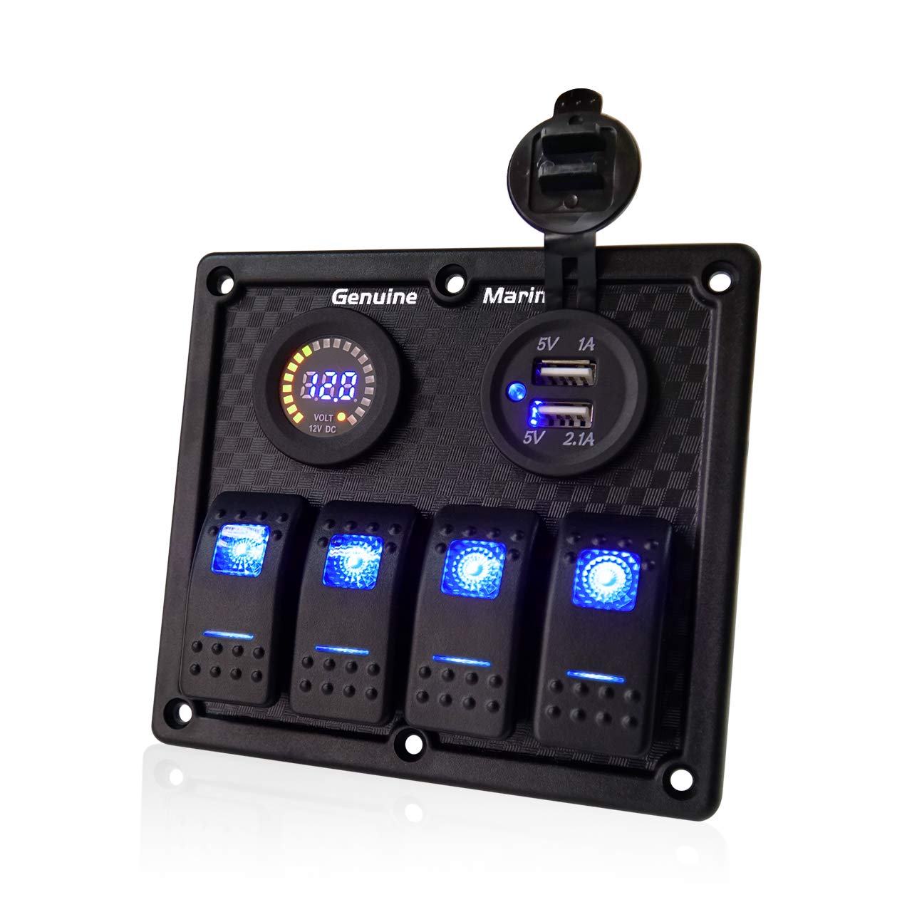 3/4 Gang Marine Boat Rocker Switch Panel - 12V LED Lighted Switches, Fuse Breaker Protected Control Switches with 5V Dual 2.1A USB Charger Socket for RV Truck Cars Vehicles Truck Motor-House Off-Road