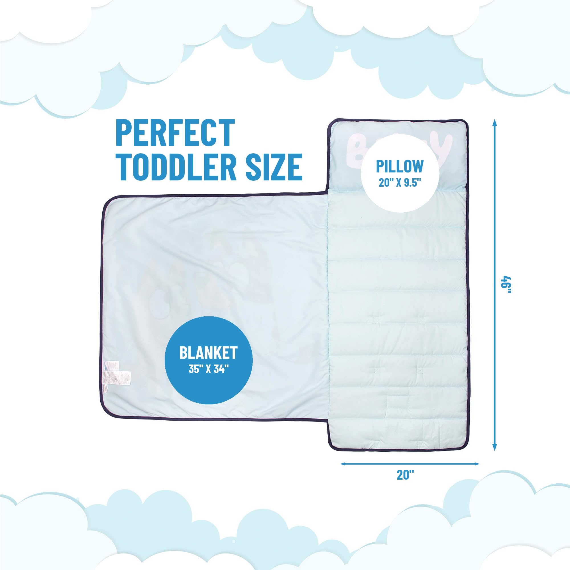 Jay Franco Kids Nap Mat with Embedded Pillow & Blanket – Soft 46"x20" Microfiber Sleeping Bag with Name Tag & Handle for School, Travel, Sleepover, Blue - Bluey - view 2