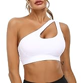 Sykooria Womens One Shoulder Sports Bras Workout Left Strap Yoga Bras Cute Medium Support Crop Tops
