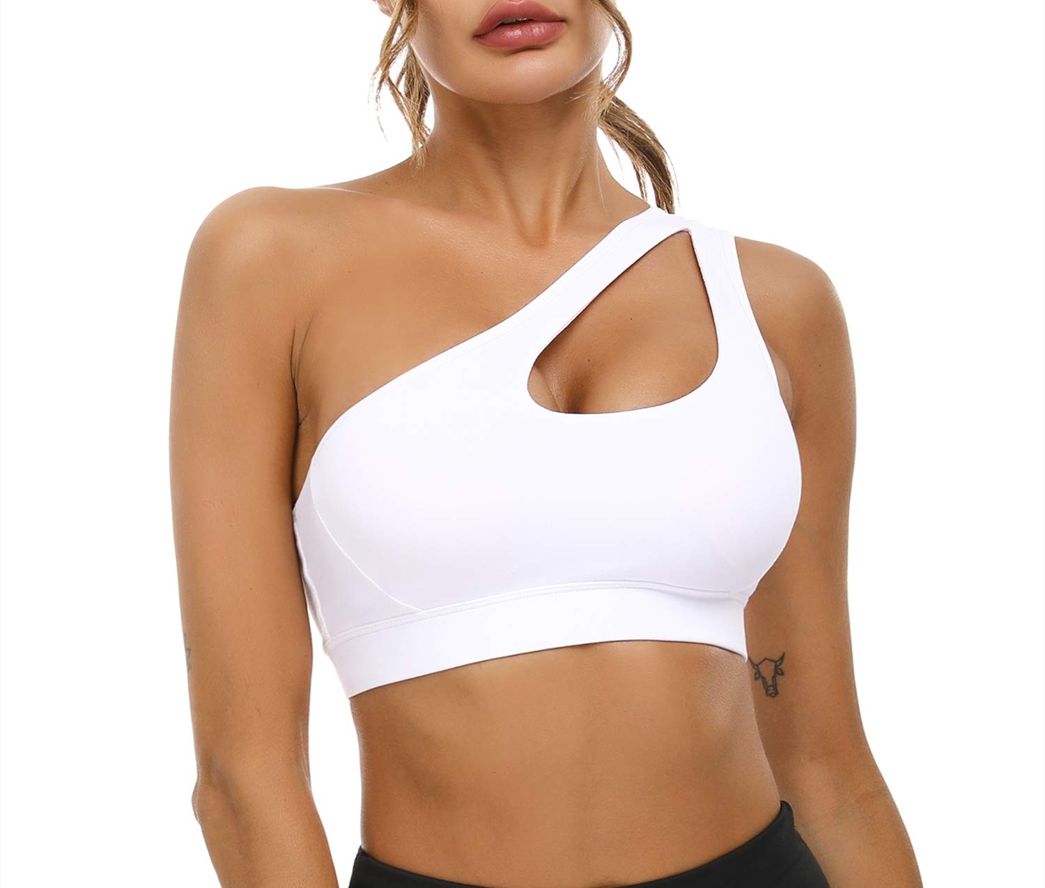 Photo 1 of Sykooria Womens One Shoulder Sports Bras Workout Yoga Bra Sexy Cute Medium Support White