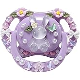 CutiePlusU Adult Sized Pacifier Dummy for Adult DIY Handmade Big Shield- Crystal Bunny Purple