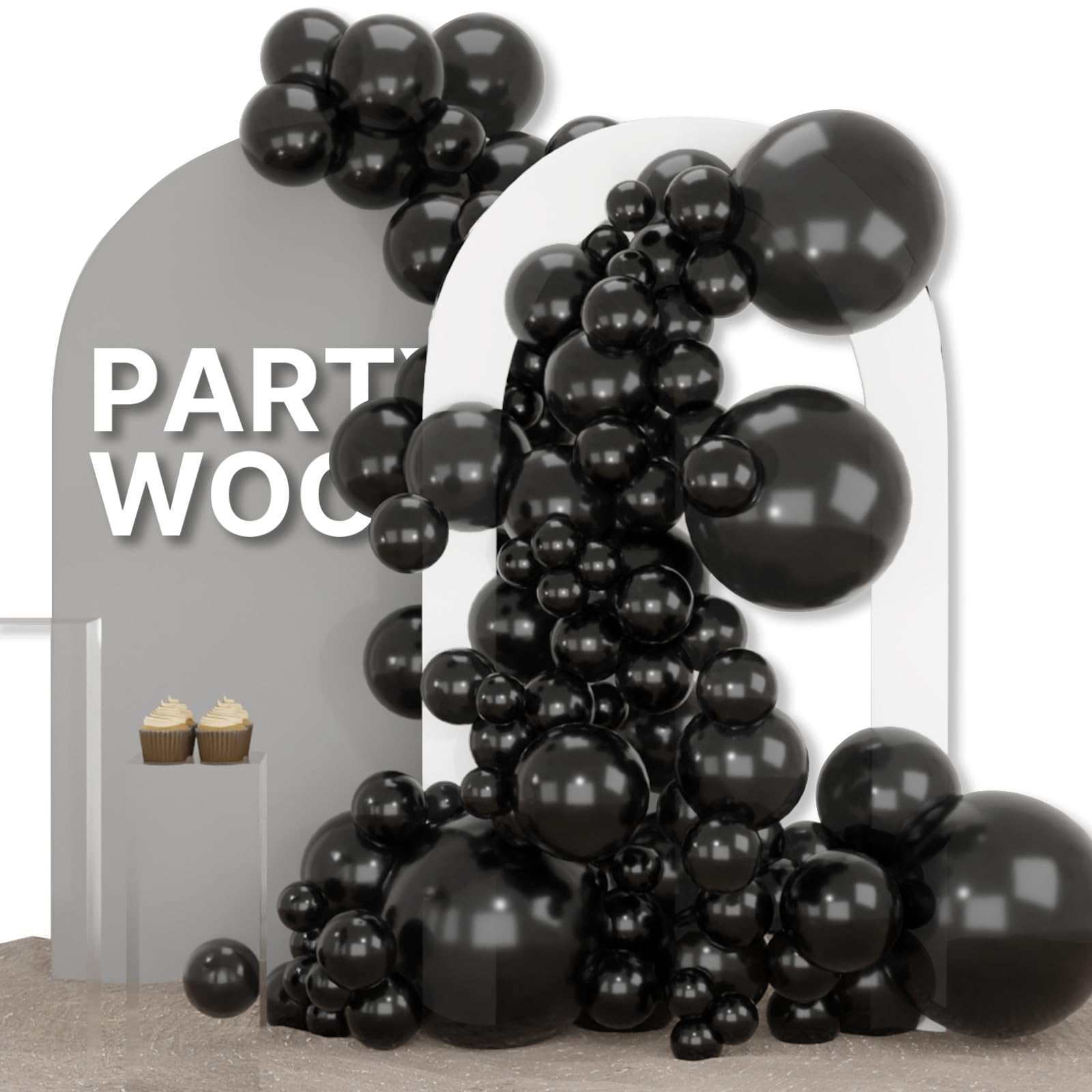 Photo 1 of PartyWoo Black Balloons 155 pcs Different Sizes Pack of 18 12 10 5 Inch Matte Black Latex Balloon Arch Kit Garland for Graduation Halloween New Year Anniversary Birthday Party Decorations Black-Y18