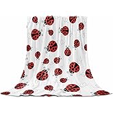 Singingin Ultra Soft Flannel Fleece Bed Blanket White Background Red Ladybug Throw Blanket All Season Warm Fuzzy Light Weight Cozy Plush Blankets for Living Room/Bedroom 40 x 50 inches