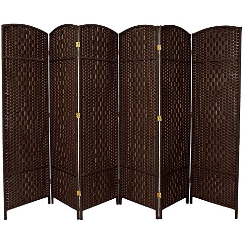 Oriental Furniture 6 ft. Tall Diamond Weave Fiber Room Divider - Dark Mocha - 6 Panel