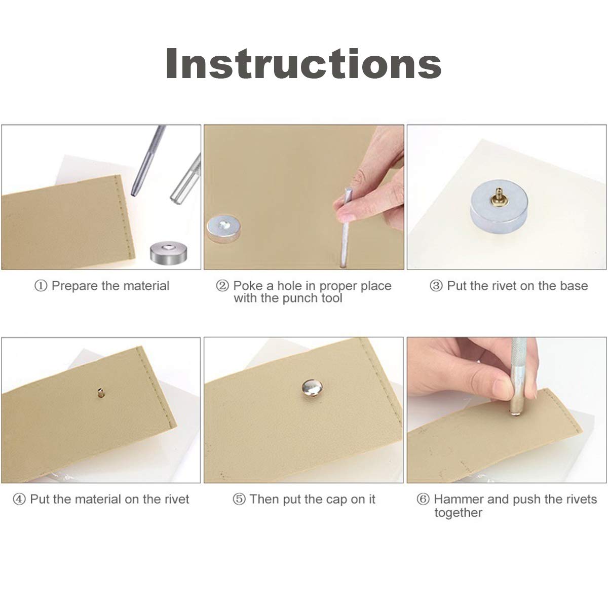 EuTengHao 484Pcs Leather Rivets Double Cap Rivet Tubular Metal Studs 3 Sizes with Punch Pliers and 3Pcs Setting Tool Kit for Leather Craft Repairs Decoration (Gold,Silver,Bronze,Gunmetal, 4 Colors)