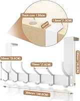 Victoper Over Door Hook Hanger 12 Hooks White Matte Assembly-Free view 4
