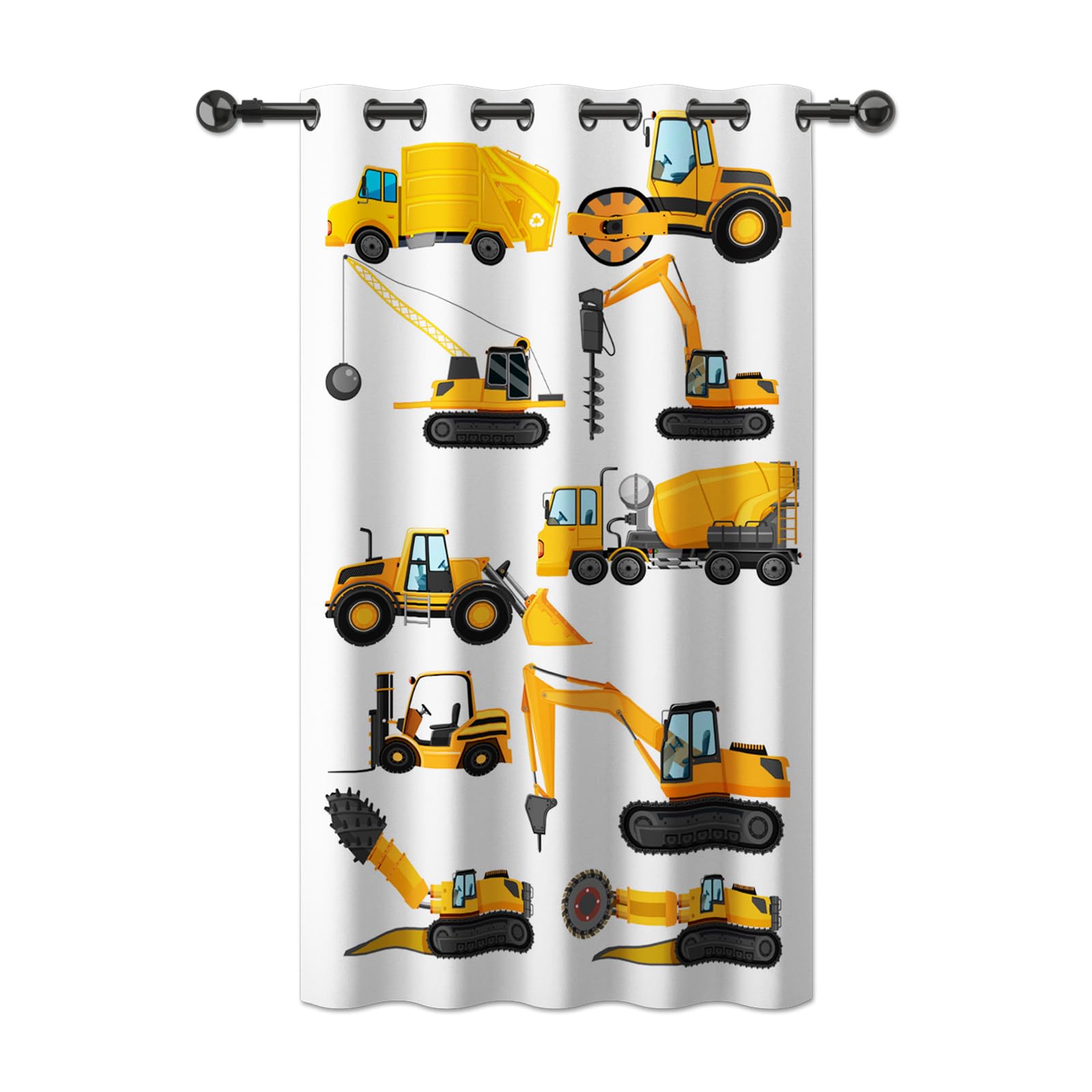 YONGFOTO 140x229cm Construction Truck Blackout Curtains Cartoon Excavator Crane Digger Yellow Heavy Machinery Car for Living Room Children's Bedroom Window Drapes, 1 Panel Drape with Eyelet