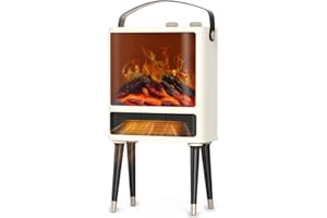 ABOLEE Fireplace Space Heater for Indoor Use, Small Portable Heater with Realistic 3D LED Flame, 3 Modes, Overheating & Tip-Over Protection, 1500W Freestanding Electric Heater for Bedroom Room Office White
