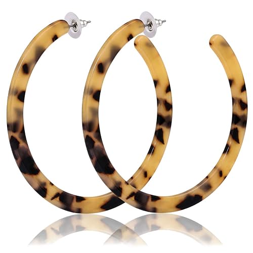 Resin Large Hoop Earrings Mottled Leopard Acrylic Earrings Round Circle Statement Earrings for Women Girls (B: 4 Leopard Large)