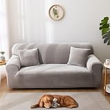 Yeahmart Thick Velvet 2 Seater Sofa Cover - Light Grey, Anti-Slip Design view 7