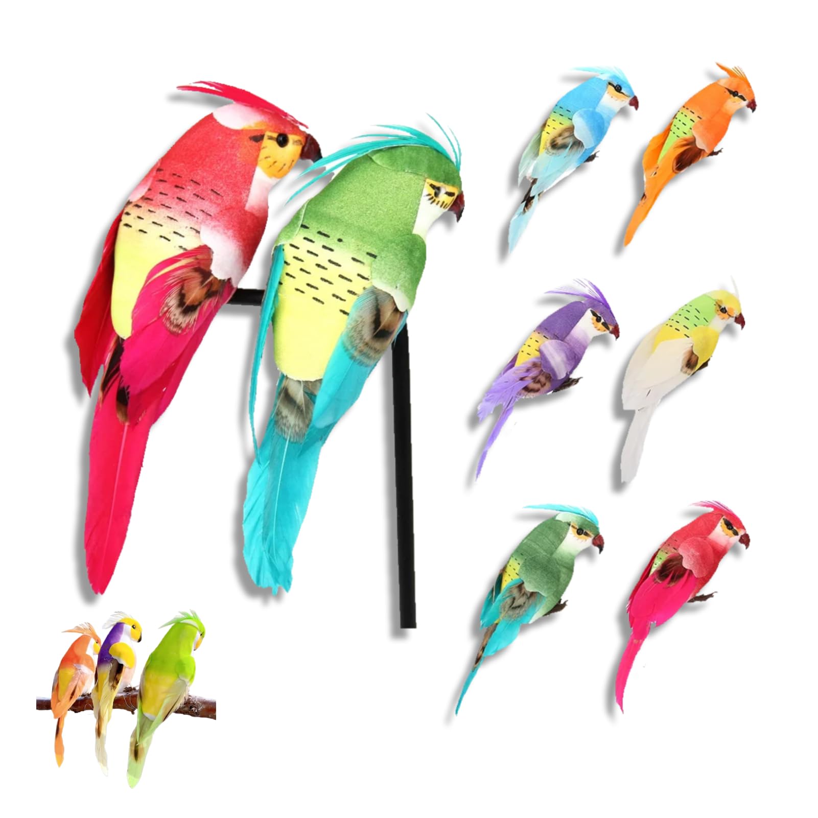 HERCHR Artificial Bird Decoration,12Pcs Lifelike Fake Parrots Colourful Bird Clip Artificial 4.9x1.6 in hristmas Tree Lifelike Fake Parrot for Home Party Decor