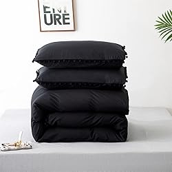 Luxlovery Black Pom Pom Comforter Set Full Pom Ball