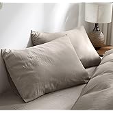 TUMEI 100% Linen Bed Pillow Cases Queen Size(25.98"×20.08") - Set of 2 Linen Standard Pillow Covers Washed Solid Color Natural Flax Soft Breathable, Morandi Grey Queen