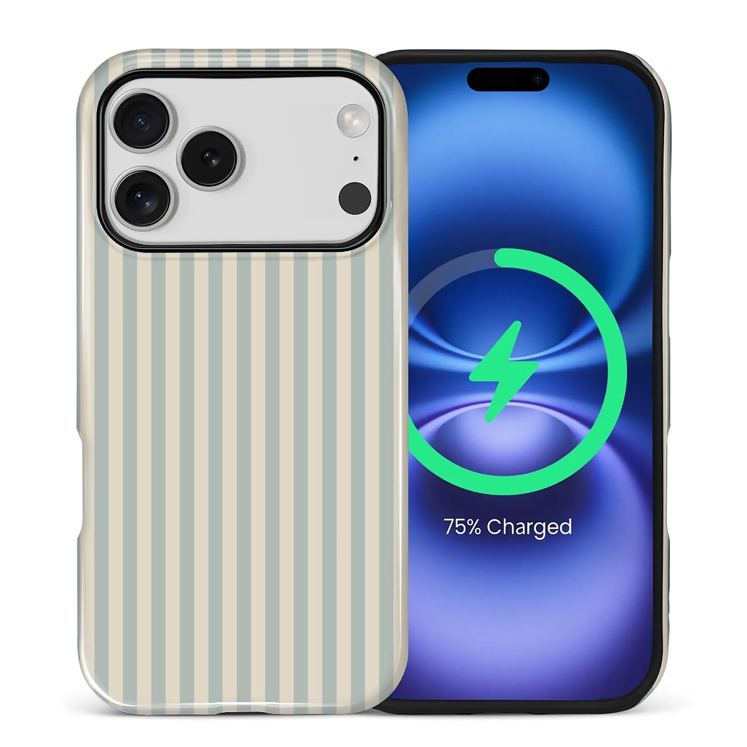 CARLOCA Magnetic Case for iPhone 17 Pro,Vertical Stripes Simple Blue Green Compatible with MagSafe Hybrid Dual Protection Soft TPU Hard PC Shockproof Anti-Scratch Cover Men Women Stylish Phone Case