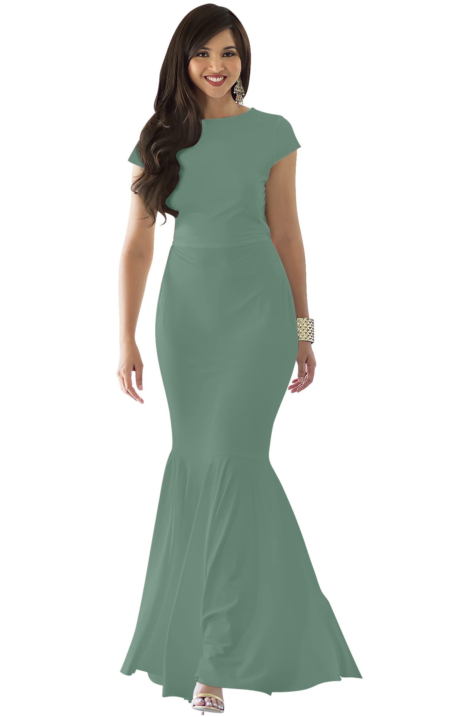 KOH KOH Plus Size Womens Long Cap Short Sleeve Formal Sexy Evening Prom ...