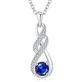 LOCIBLO Birthstone Necklaces for Women 925 Sterling Silver Infinity Pendant Created Gemstone Jewelry for Her, 16"+2"