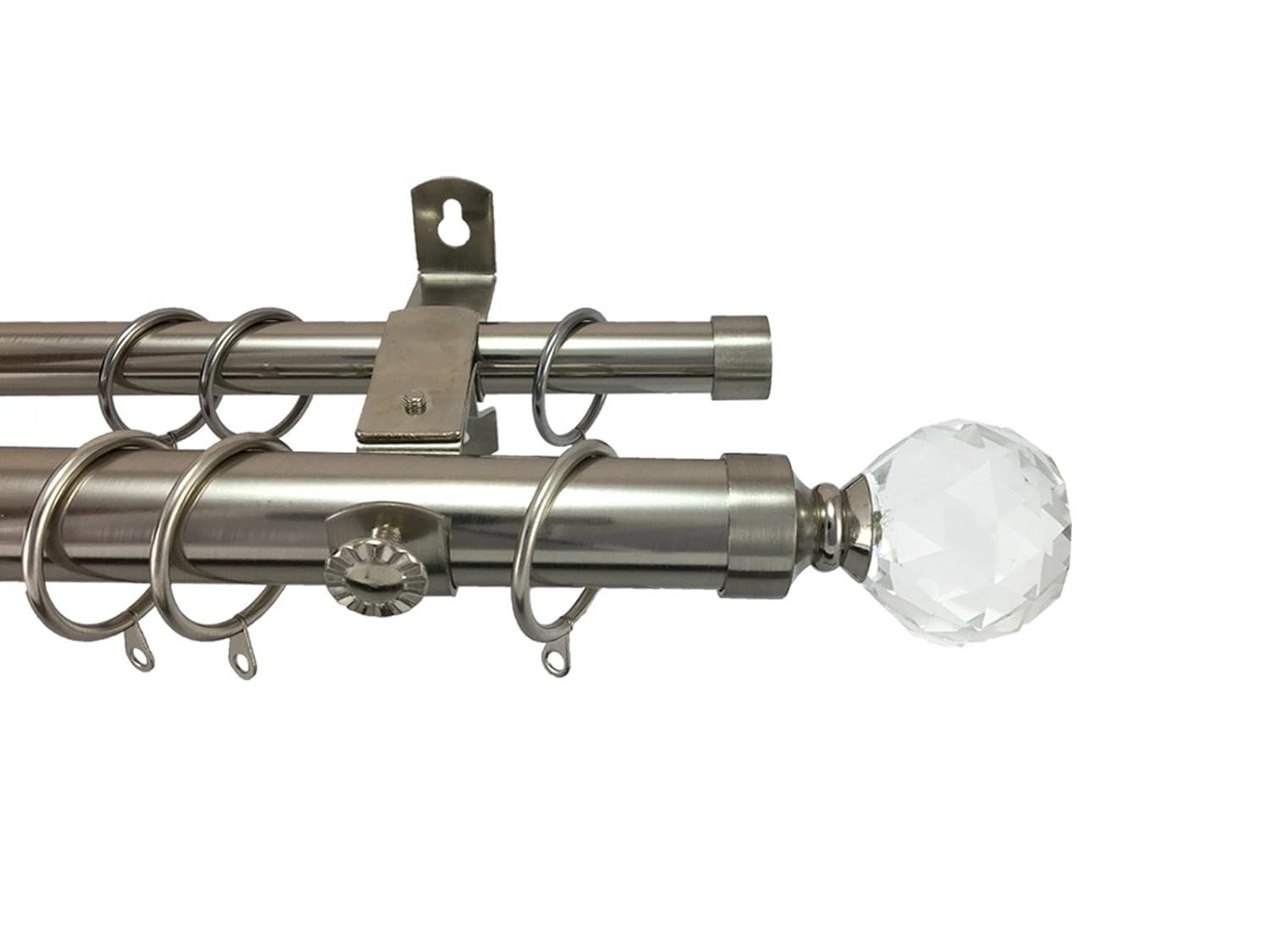 28 / 19mm Metal Extendable Double Curtain Pole Crystal Finial Polished