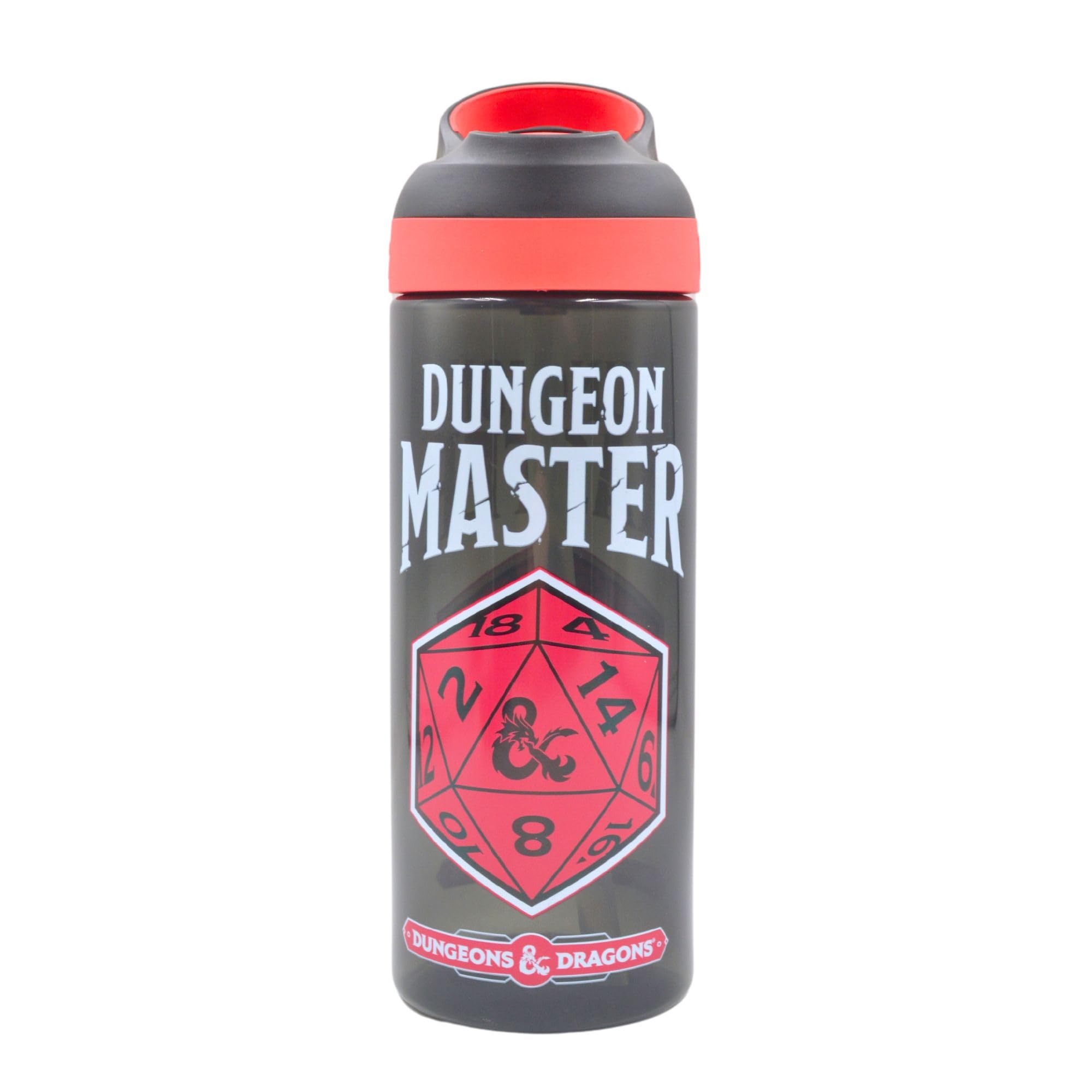 HOX DUNGEONS AND DRAGONS Reusable BPA free Kids Atlantic Water Hydration Bottle with built in Carry Loop, Flip Up Spout and removeable straw - 600ml, Red