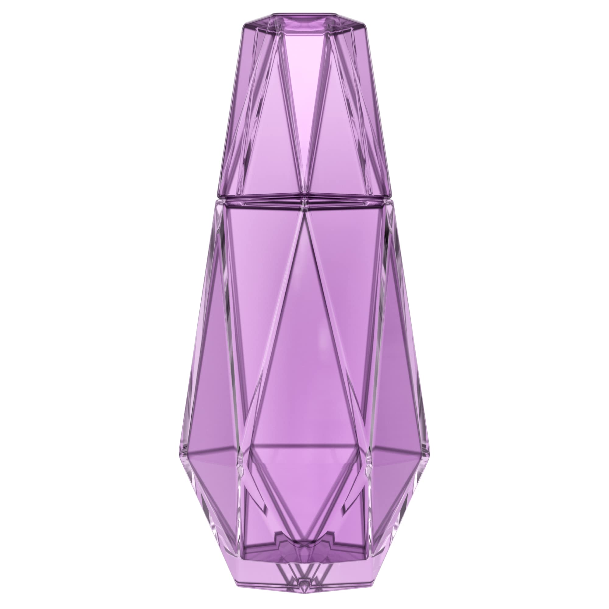 Photo 1 of American Atelier Modern Geometric Bedside Carafe & Tumbler, 2-Piece Set - Glass Carafe with Cup Lid, Elegant Pitcher & Matching Drinking Tumbler, Office in Purple (37oz)