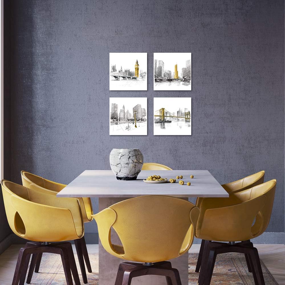 SUMGAR Black and White Canvas Wall Art Yellow and Grey Prints for