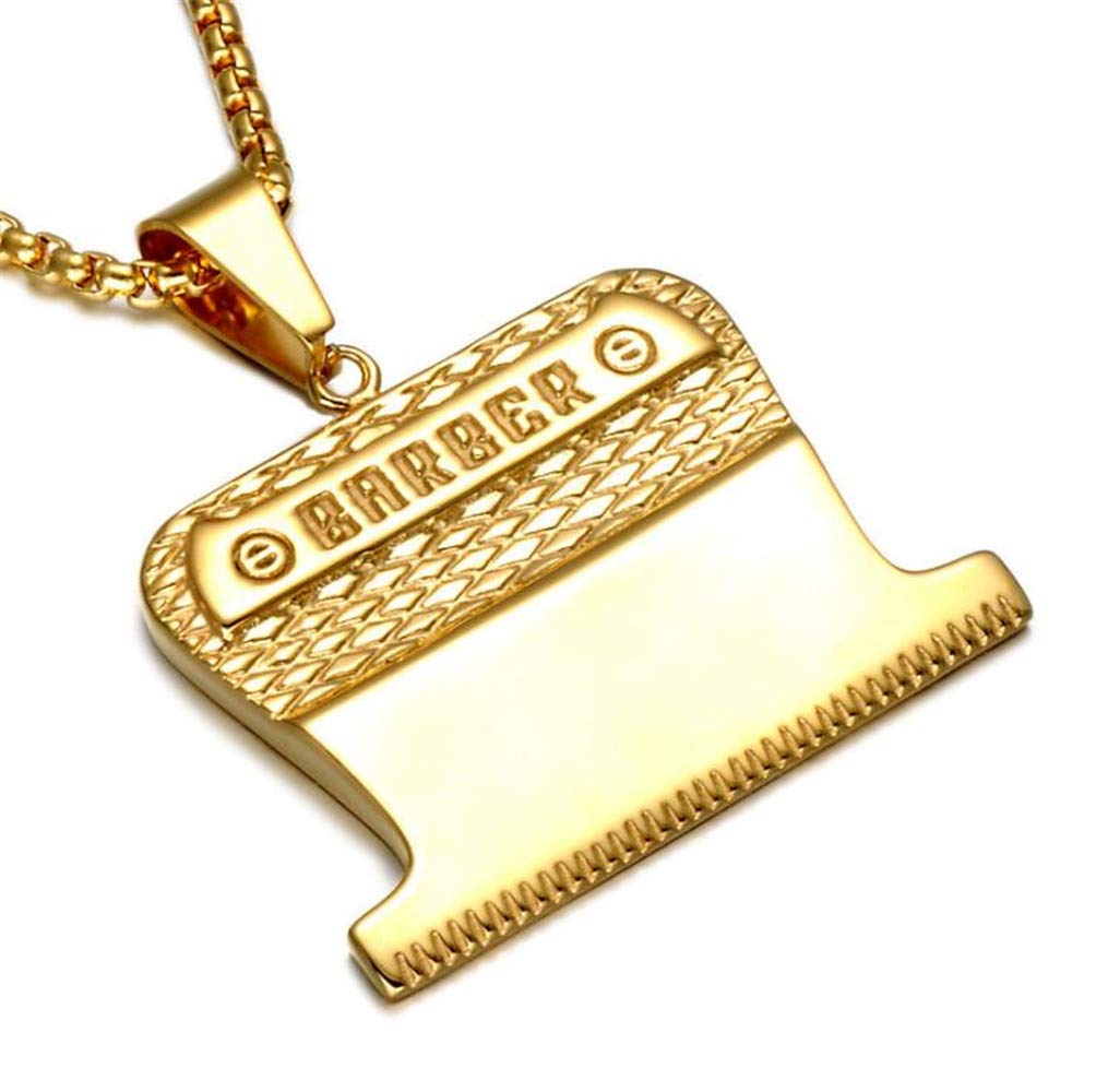 PAURO Unisex Stainless Steel Barber Razor Hair Salon Pendant Necklace Comb Gold Large