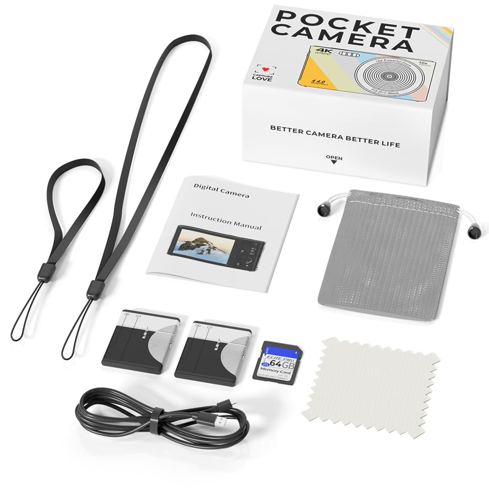 Digital Camera for Teens, FHD 4K 44MP with 64GB SD Card, 16X Digital Zoom, Compact Point Shoot Camera Blue