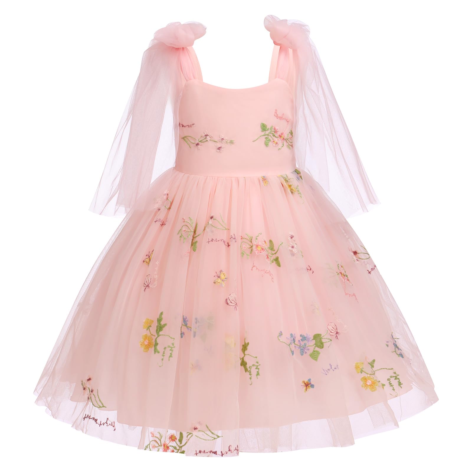Photo 1 of 1st Birthday Girl Dress Baby Pink Floral Embroidery Tulle Dress Sleeveless Spaghetti Straps Fairy Dress Toddler Wedding Party Princess Dresses Pink 3-4 Years ( SIZE 110 )