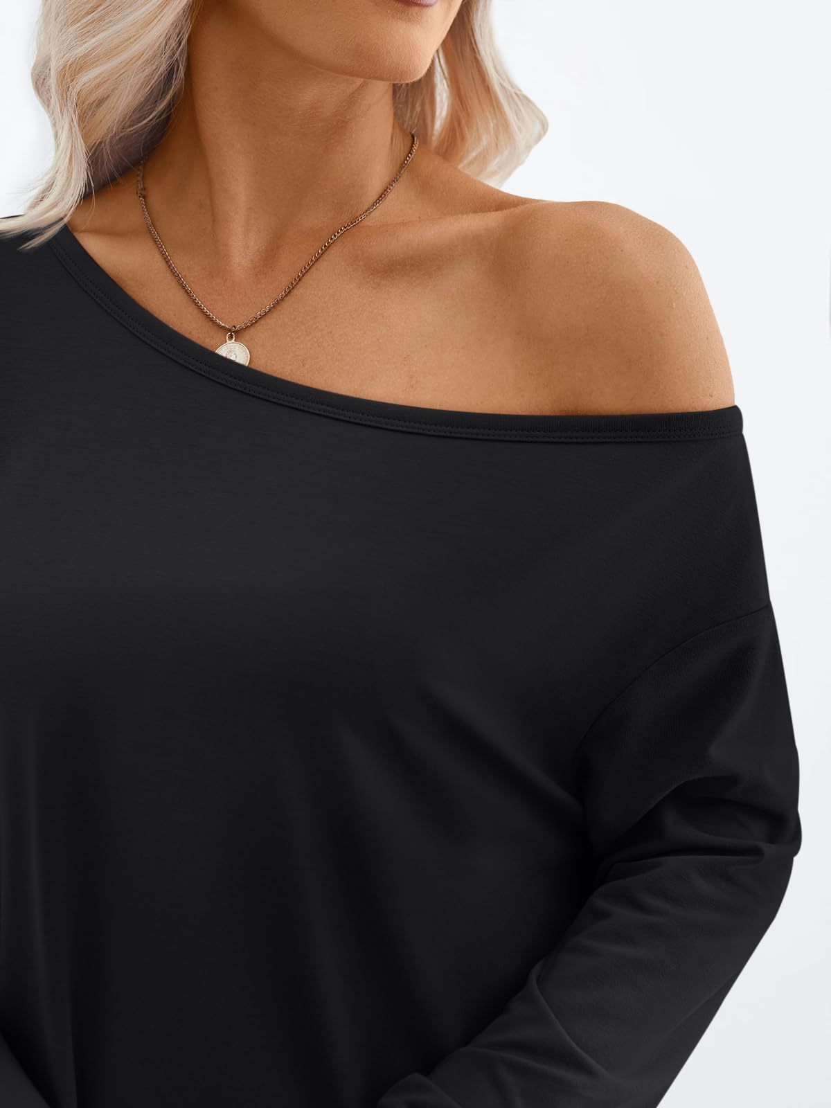 Trendy Queen Womens Off The Shoulder Tops Oversized Tshirts Long Sleeve 2025 Casual Basic Tees