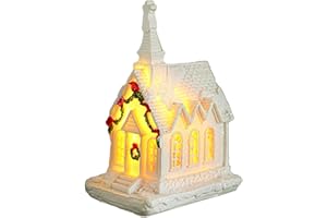 HELLORSO Lighted White Gingerbread House - Decorative Elegant Faux Candy Christmas Village House Tabletop Decoration Xmas Home Decor