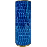 LANDCHY Luxurious Umbrella Stand Holder Umbrella Bucket Umbrella Rack Barrel Hand-Painted Feather Theme Porcelain Ceramic Floor Vase Entryway Porch Indoor 24" High Peacock Blue