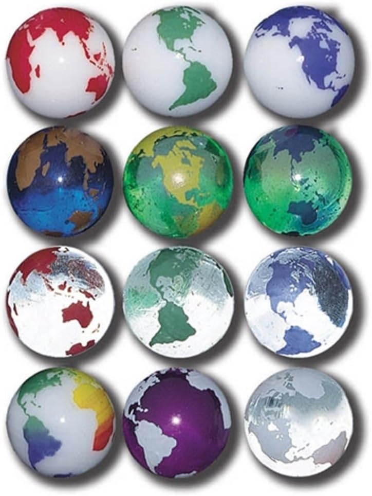 Rainbow Earth Marbles - 22 mm - Pack of 12 Assorted Colors w Stands